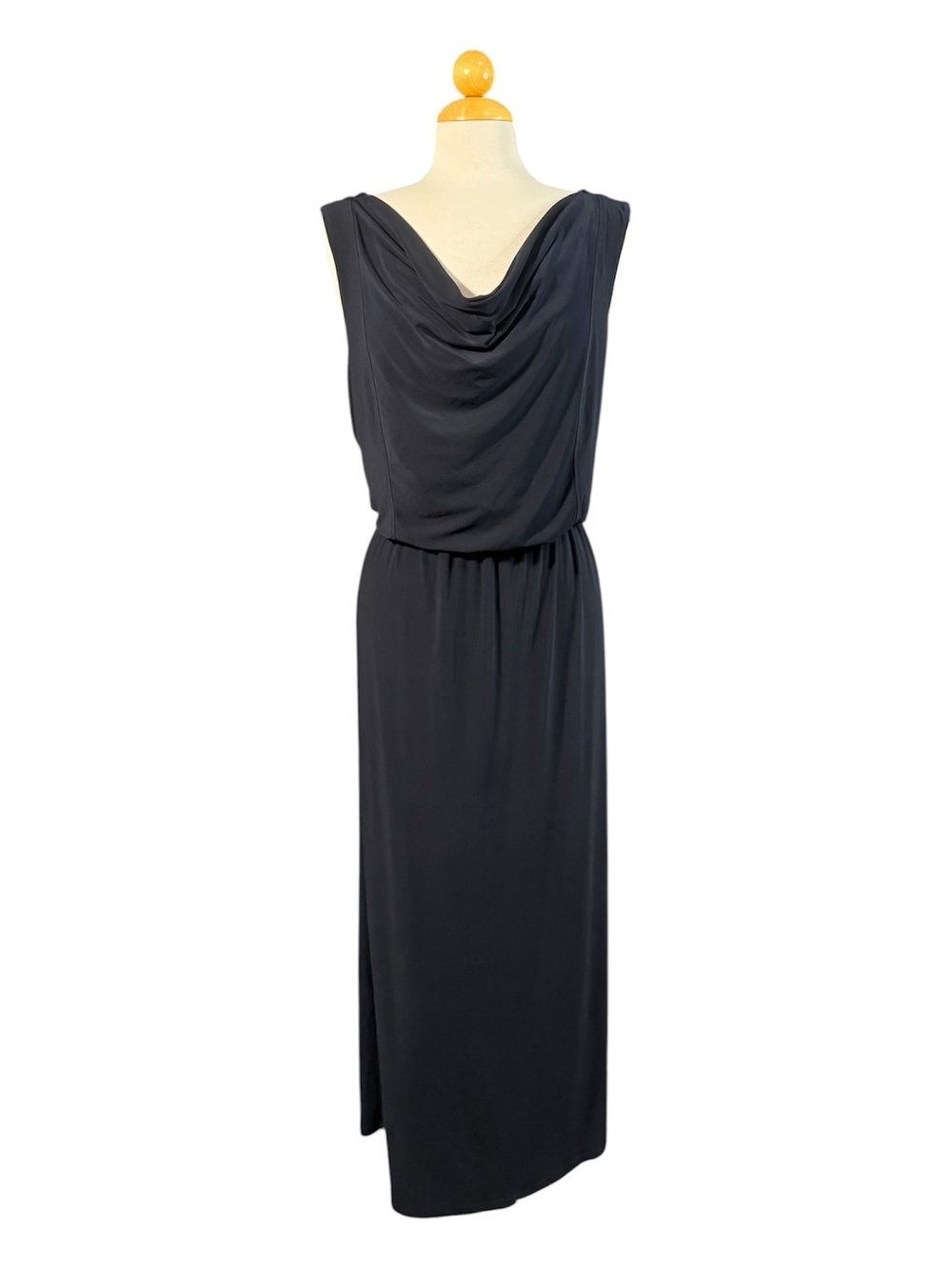 Emma & Michelle Navy Sleeveless Maxi Dress with Draped Neckline